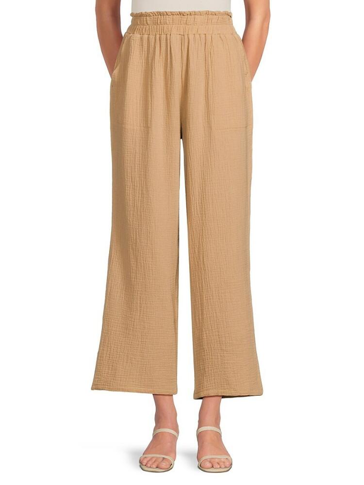 Saks Fifth Avenue Women's Gauze Wide Leg Pants - Tan Cover