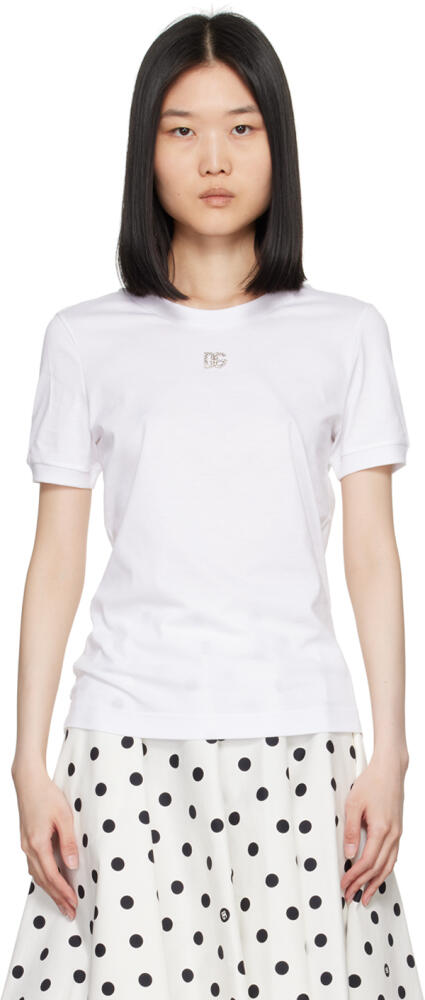 Dolce&Gabbana White Crystal DG Logo T-Shirt Cover