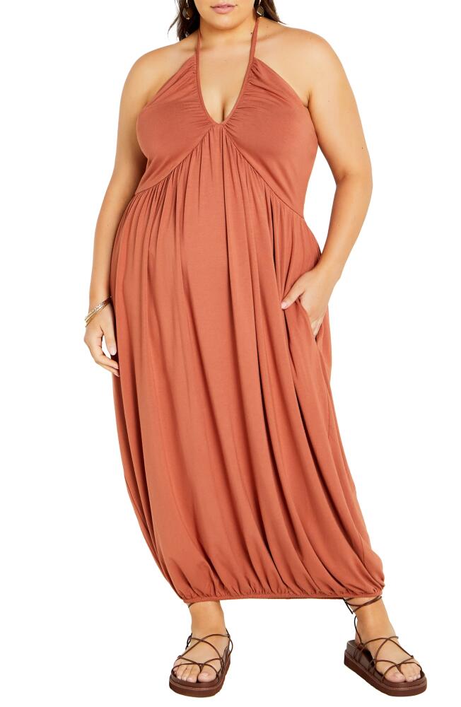 City Chic Kyla Halter Midi Dress in Tan Cover