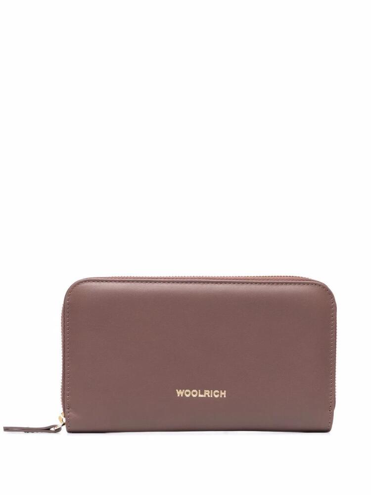 Woolrich logo-print zip-around wallet - Brown Cover