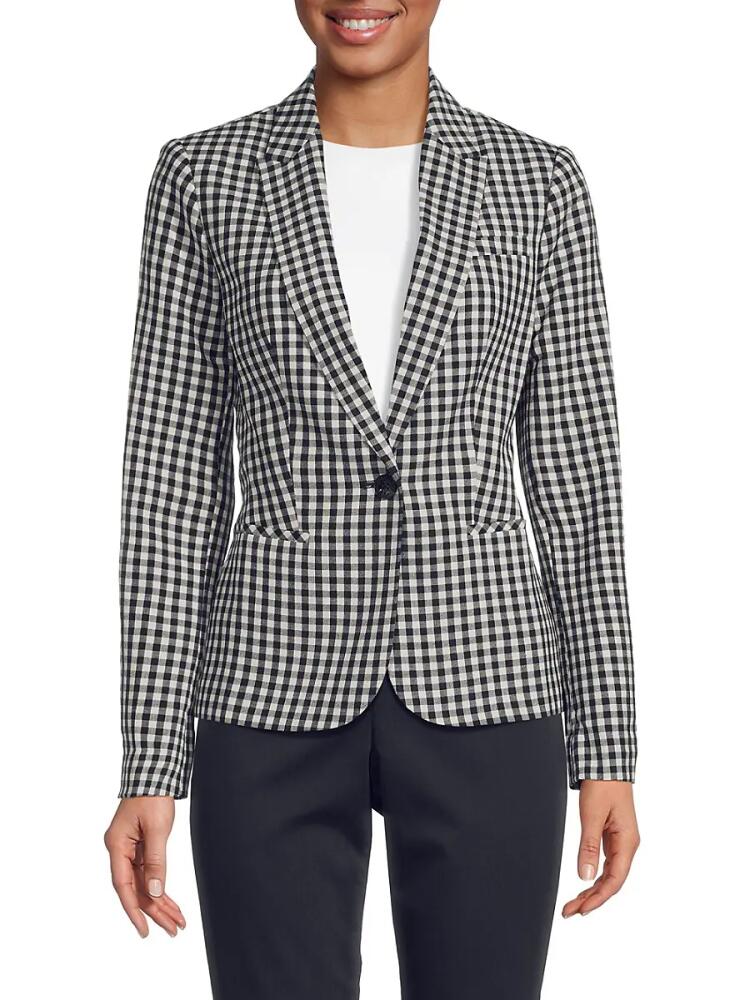 Tommy Hilfiger Women's Gingham Check Single Button Blazer - Midnight Ivory Cover