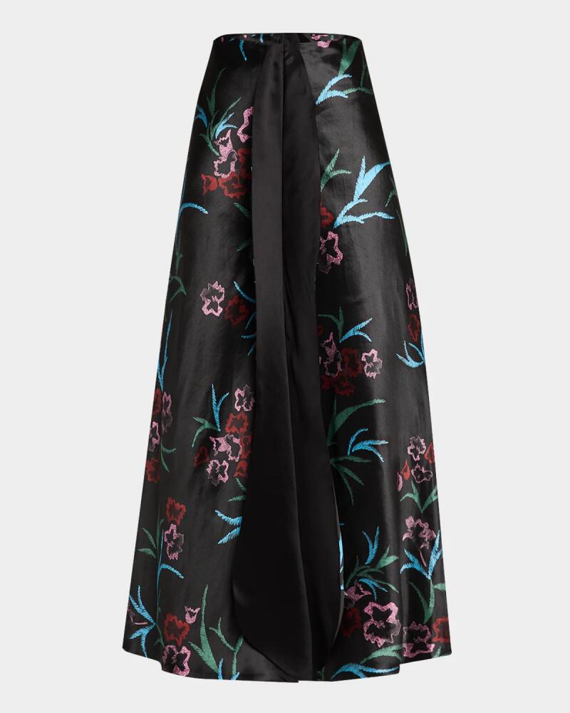 Giorgio Armani Floral Printed Maxi Silk Skirt with Pleated Center Panel Cover