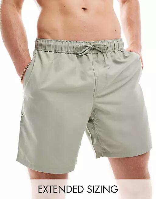 ASOS DESIGN swim shorts in mid length in sage-Green Cover