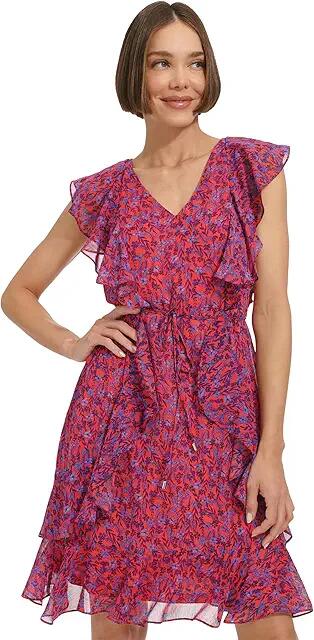 Tommy Hilfiger Fit and Flare Dress (Guava/Amparo Blue) Women's Dress Cover