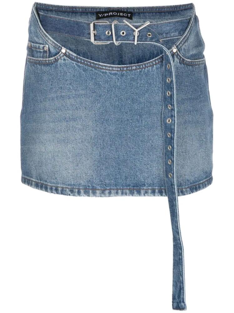 Y/Project belted denim miniskirt - Blue Cover