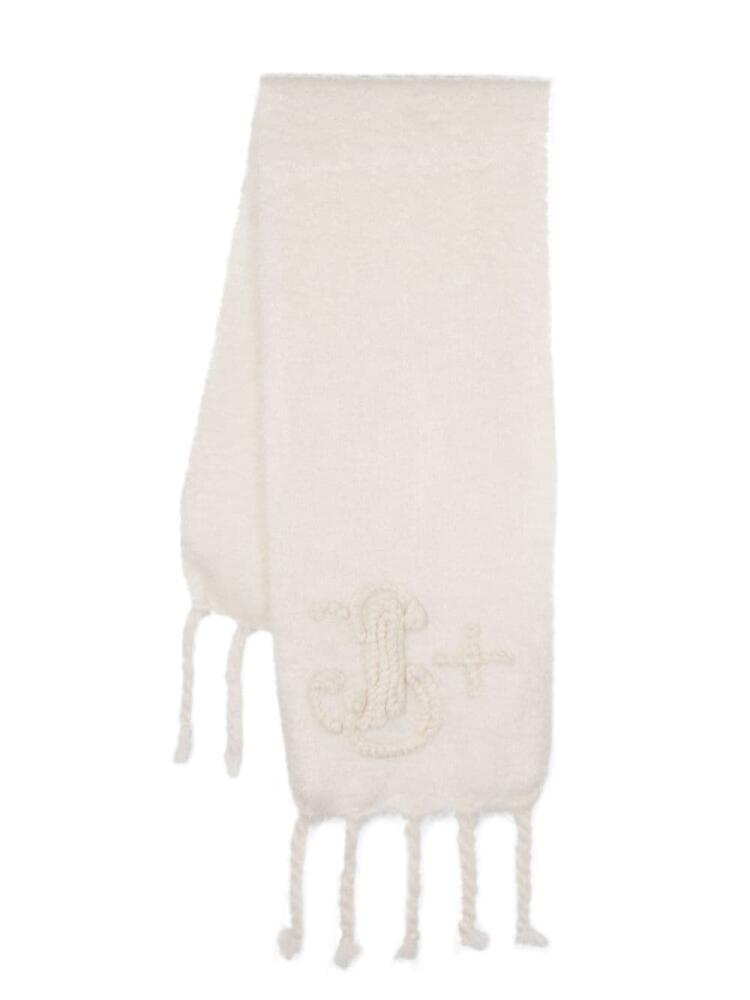 Jil Sander logo-embroidered mohair-wool scarf - Neutrals Cover