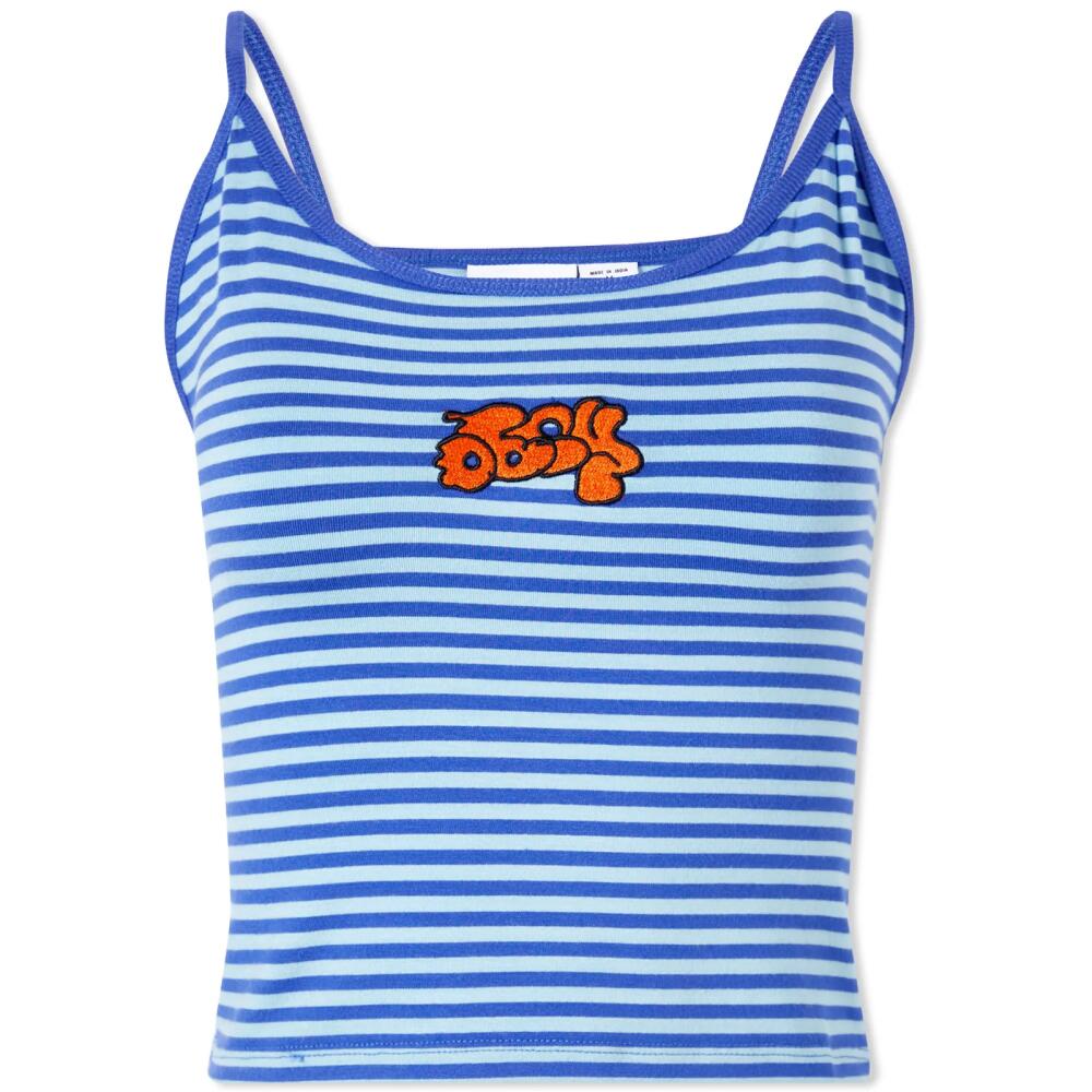 Obey Women's Embroidered Stripe Ringer Vest Top in Satin Blue Multi Cover