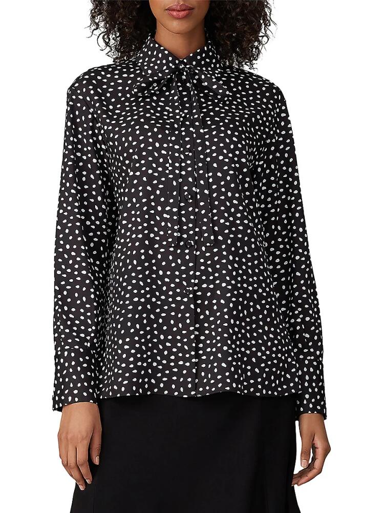 Jason Wu Women's Dotted Tie Neck Shirt - Black Cover