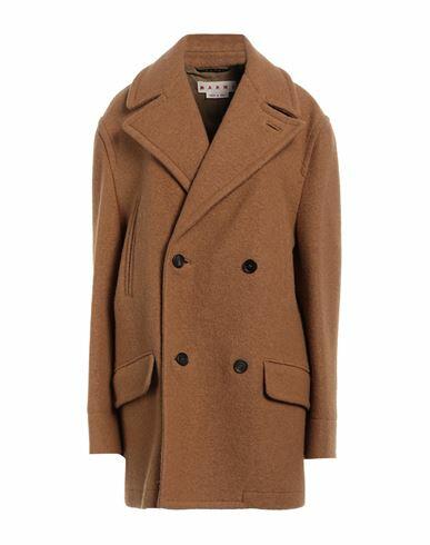 Marni Woman Coat Camel Virgin Wool, Cow leather Cover