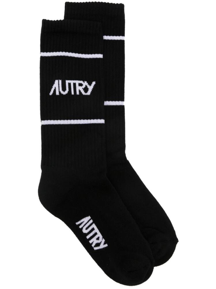 Autry logo-intarsia striped socks - Black Cover