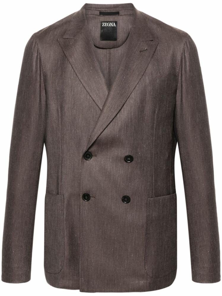 Zegna double-breasted twill blazer - Brown Cover