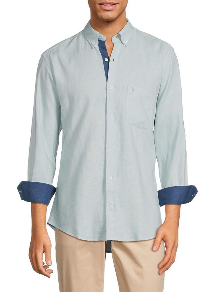 TailorByrd Men's Linen Blend Contrast Sport Shirt - Blue Cover