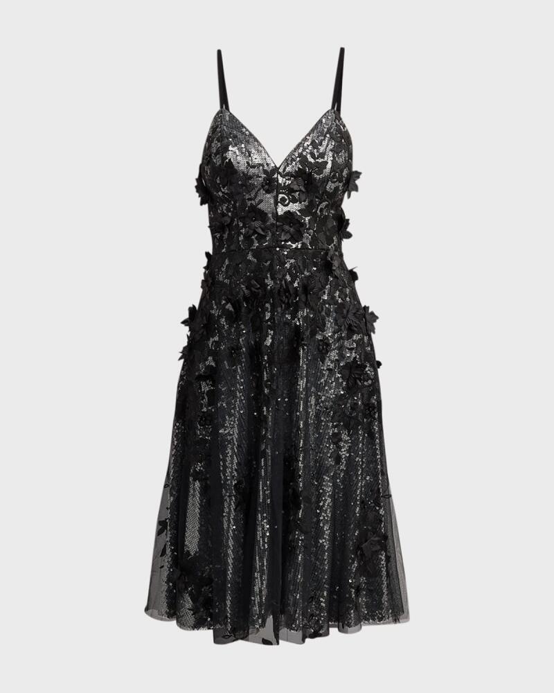 Dress the Population Black Label Tahani Floral-Embroidered Sequin Midi Dress Cover