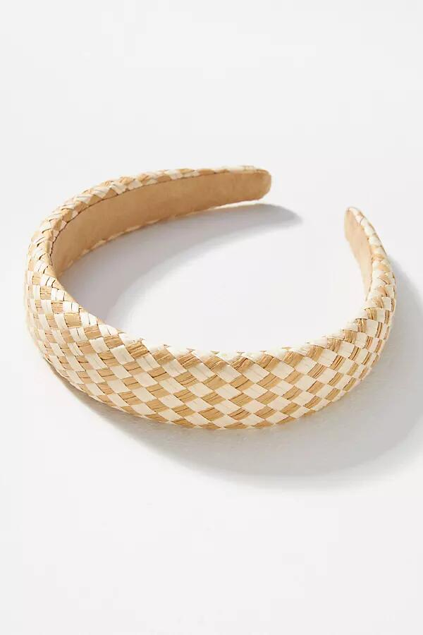 By Anthropologie Raffia Houndstooth Puffy Headband Cover