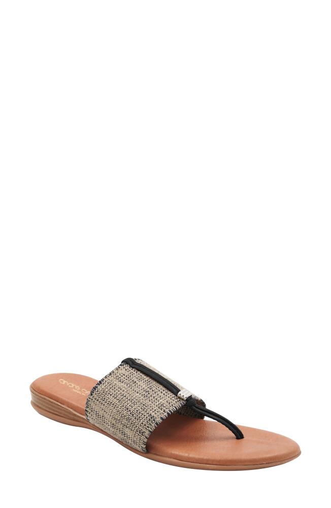 André Assous Nice Featherweights Slide Sandal in Black/Beige Linen Cover