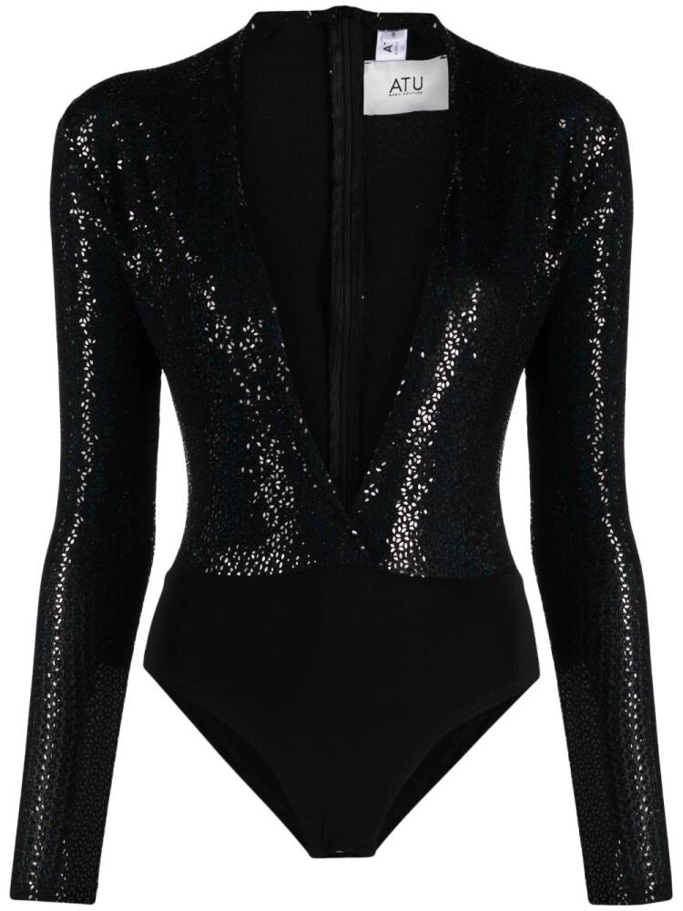 Atu Body Couture plunge sequin-embellished bodysuit - Black Cover