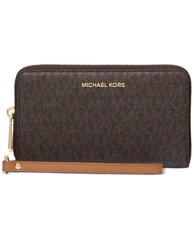 Michael Michael Kors Logo Jet Set Flat Multifunction Phone Case - Brown/Gold Cover