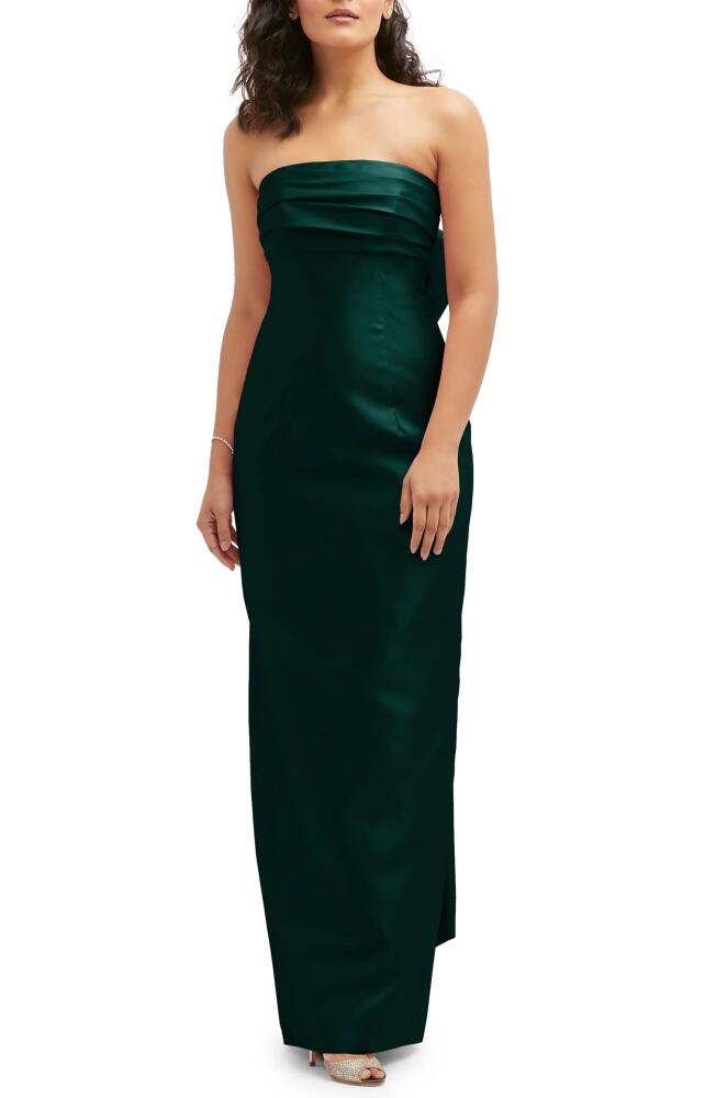 Alfred Sung Strapless Bow Back Satin Column Gown in Evergreen Cover