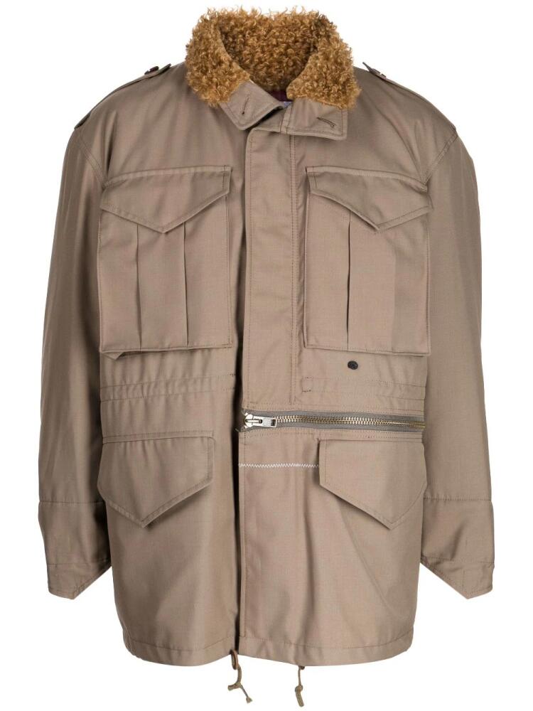 Kolor shearling-collar drawstring jacket - Brown Cover