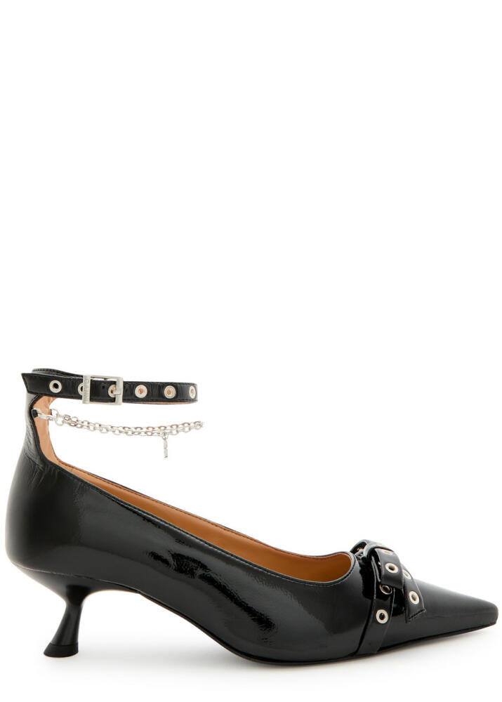 Ganni 50 Chain-embellished Patent Faux Leather Pumps - Black Cover