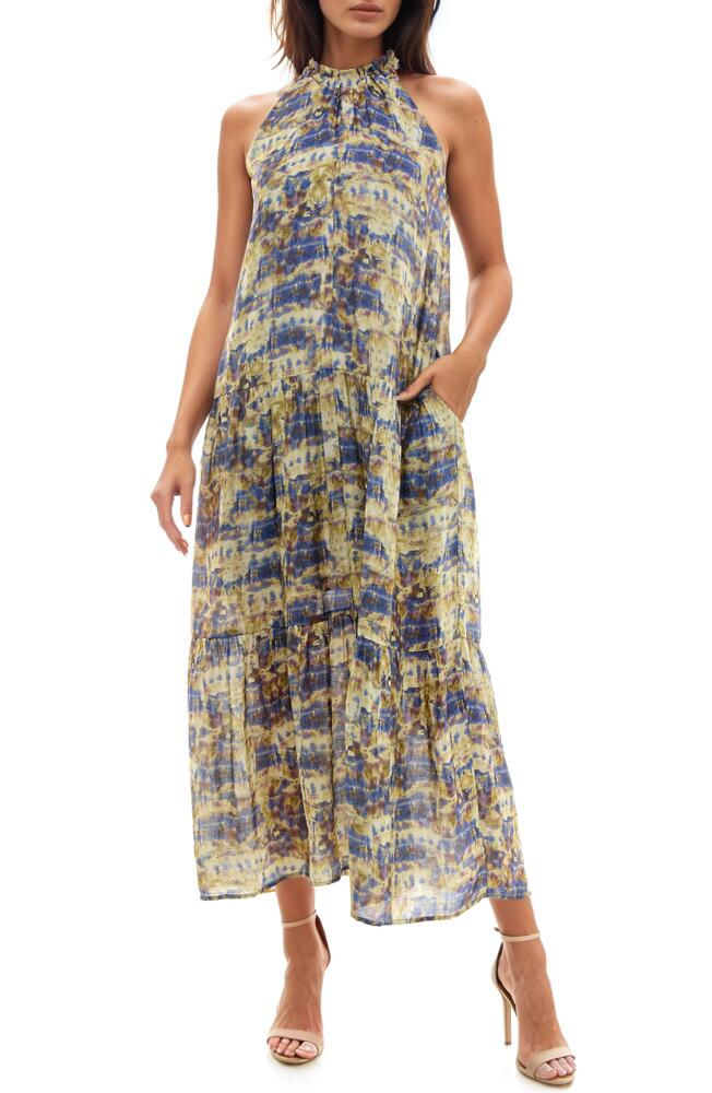 Socialite Abstract Print Sleeveless Maxi Dress in Blue/Tan Cover