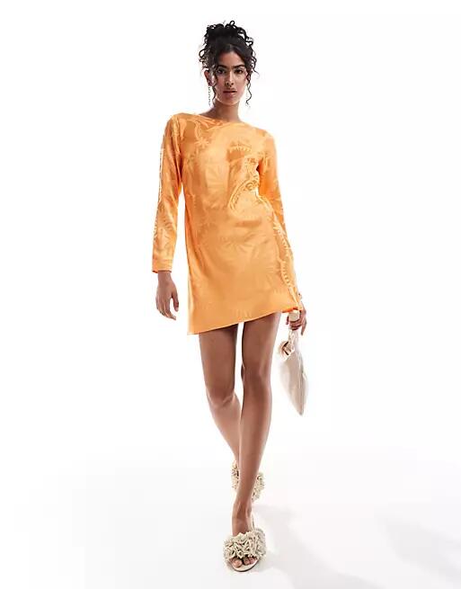 Never Fully Dressed Soho embossed satin mini dress in orange Cover