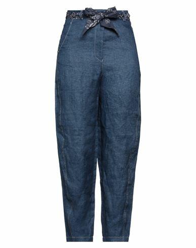 Emporio Armani Woman Pants Blue Linen, Cotton, Elastane Cover