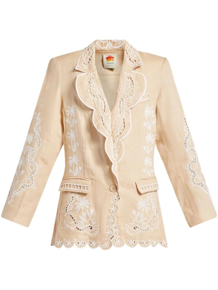 FARM Rio embroidered linen blazer - Neutrals Cover