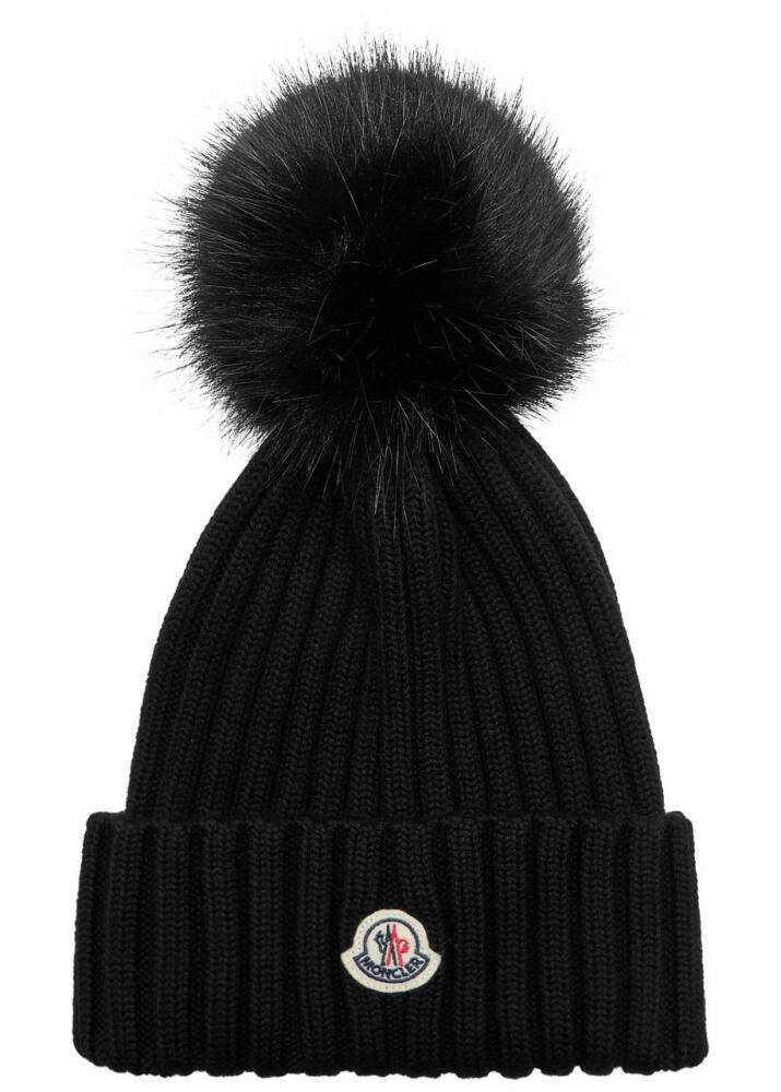 Moncler Pompom Ribbed Wool Beanie - Black Cover