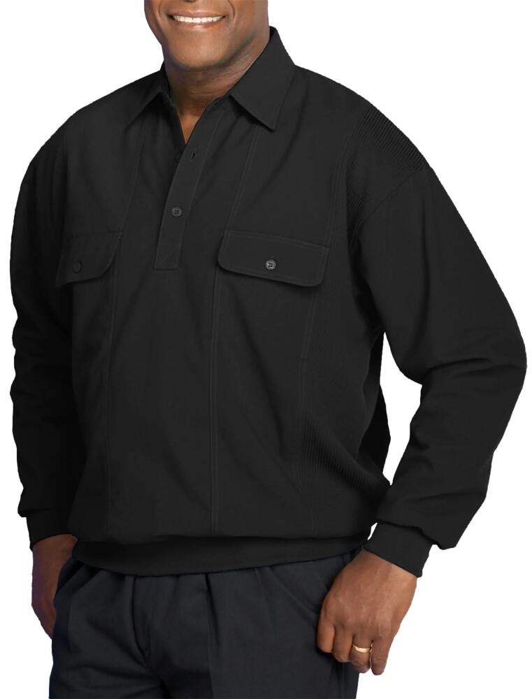 Harbor Bay by DXL Long-Sleeve Mesh Panel Banded-Hem Shirt in Black Cover