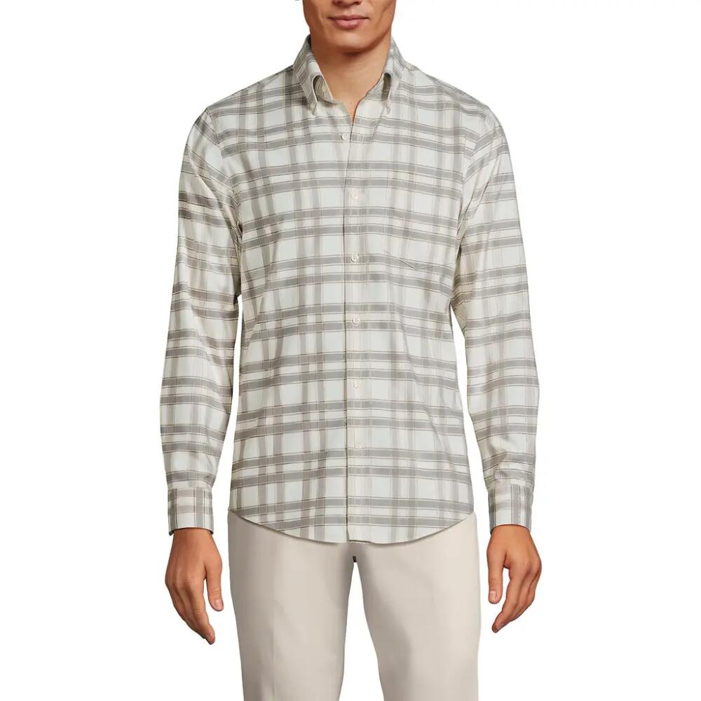 Lands' End Traditional Fit No Iron Twill Shirt in Light Gray Stone/ivory Plaid Cover