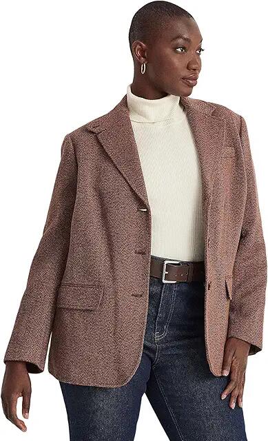 LAUREN Ralph Lauren Plus Size Herringbone Tweed Blazer (Light Burgundy Multi) Women's Clothing Cover