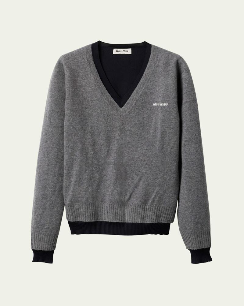 Miu Miu Layered V-Neck Oversized Cashmere Sweater Cover