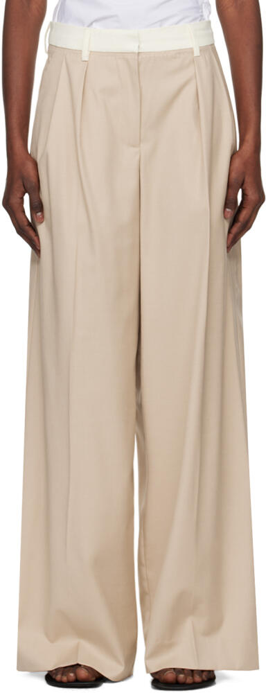 REMAIN Birger Christensen Beige Two Color Wide Trousers Cover