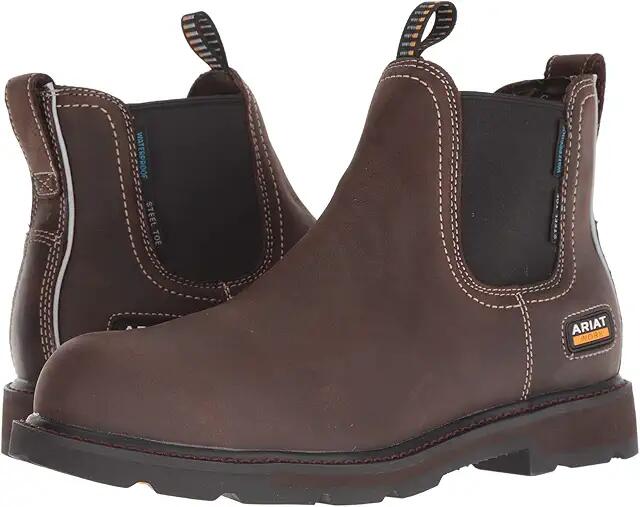 Ariat Groundbreaker Chelsea H2O Steel Toe (Dark Brown) Men's Work Boots Cover