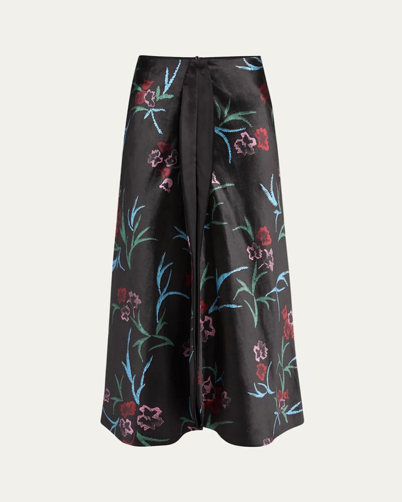 Giorgio Armani Floral Printed Maxi Silk Skirt with Pleated Center Panel Cover