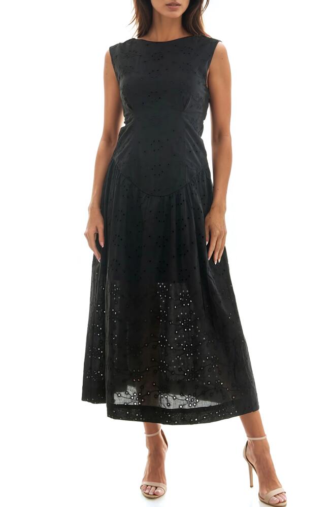 Socialite Back Cutout Sleeveless Cotton Eyelet Midi Dress in Black Cover