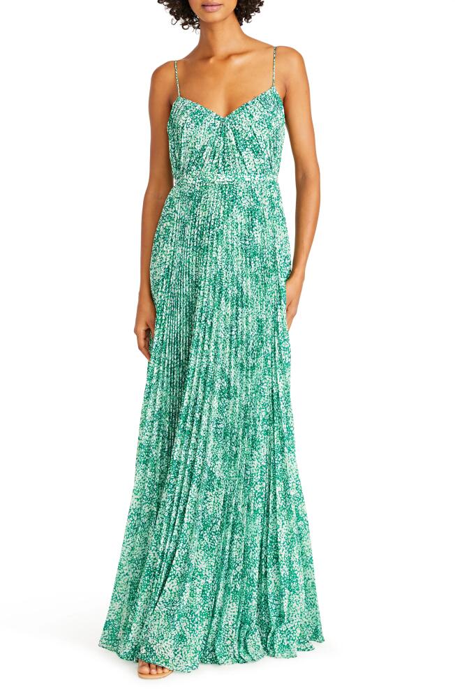 ML Monique Lhuillier Sylvia Pleated Chiffon Gown in Spotted Jade Cover