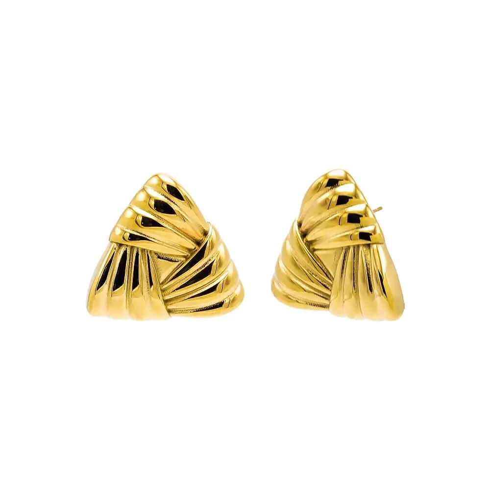 BY ADINA EDEN Triangular Ridged Statement Stud Earring in Gold Cover