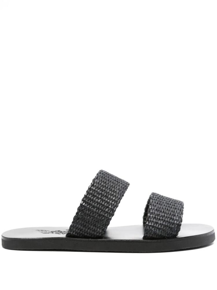 Ancient Greek Sandals Zeus straw slides - Black Cover