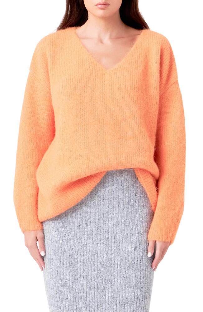 Endless Rose Fuzzy V-Neck Rib Sweater in Clementine Cover