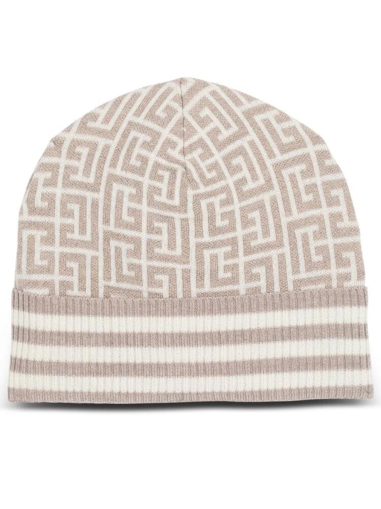 Balmain monogram embroidered wool beanie - Neutrals Cover