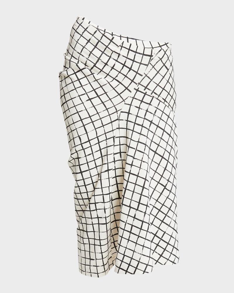 Dries Van Noten Harens Grid Print Asymmetric Midi Skirt Cover