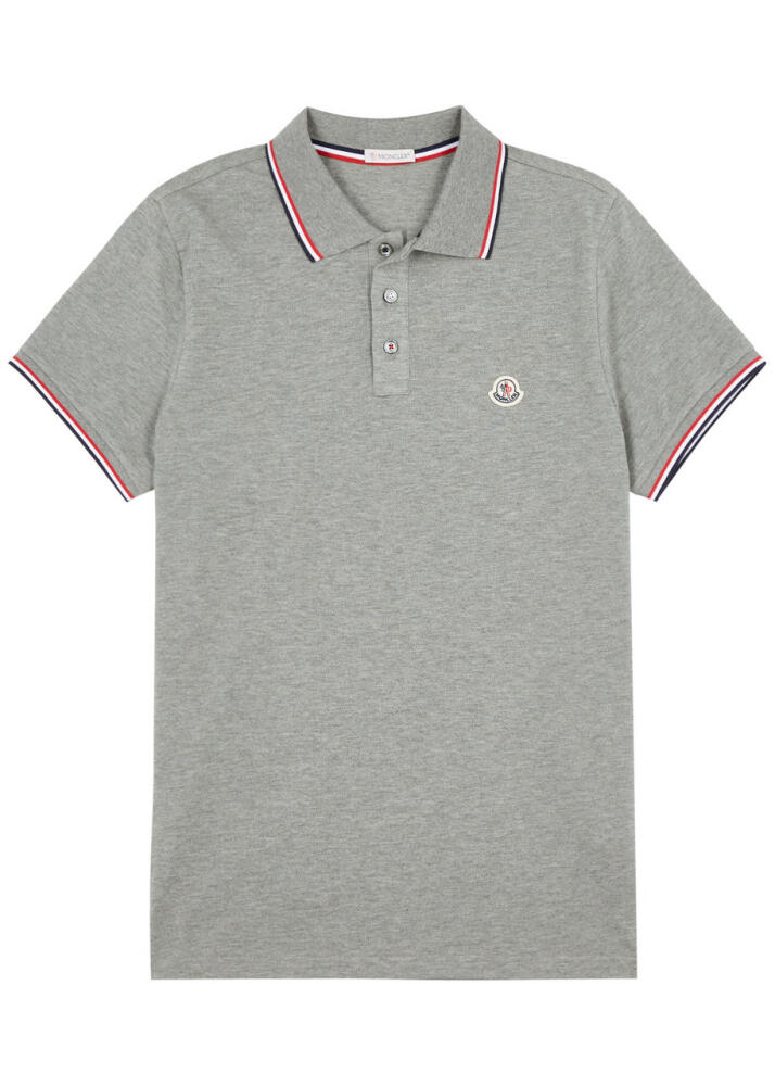 Moncler Logo Piqué Cotton Polo Shirt - Grey Cover