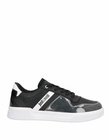 Just Cavalli Man Sneakers Black Leather, Rubber Cover