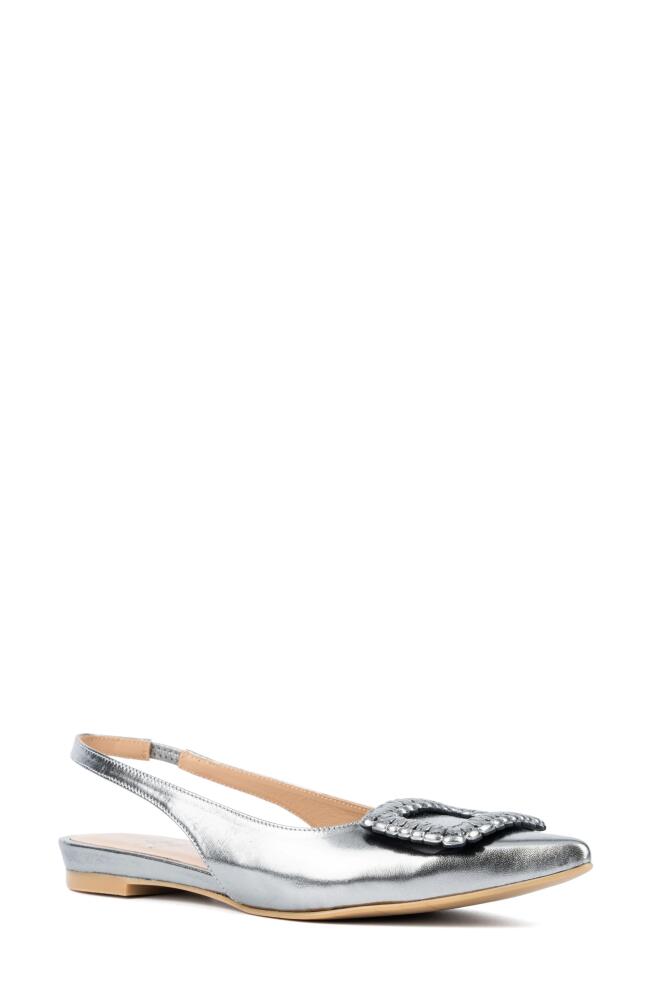 Aquatalia Janetta Buckle Metallic Weatherproof Slingback Flat in Silver Cover