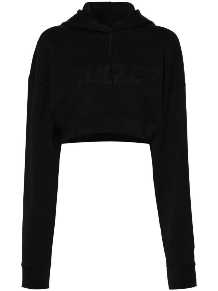 Mugler logo-raised cropped hoodie - Black Cover