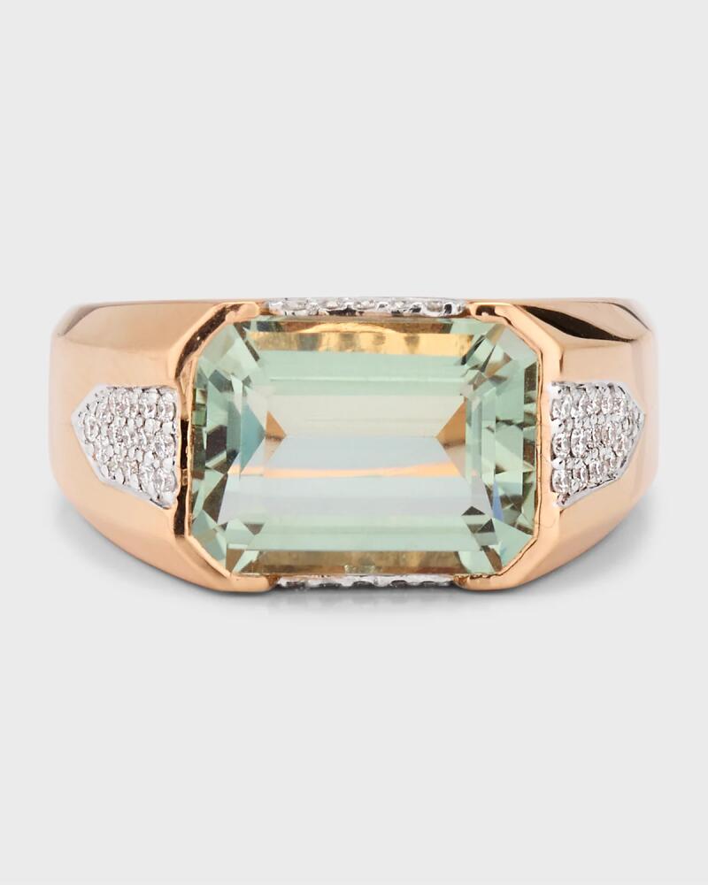 Piranesi 18K White and Rose Gold Emerald Cut Green Amethyst Ring with Pave Diamonds, Size 6.5 Cover