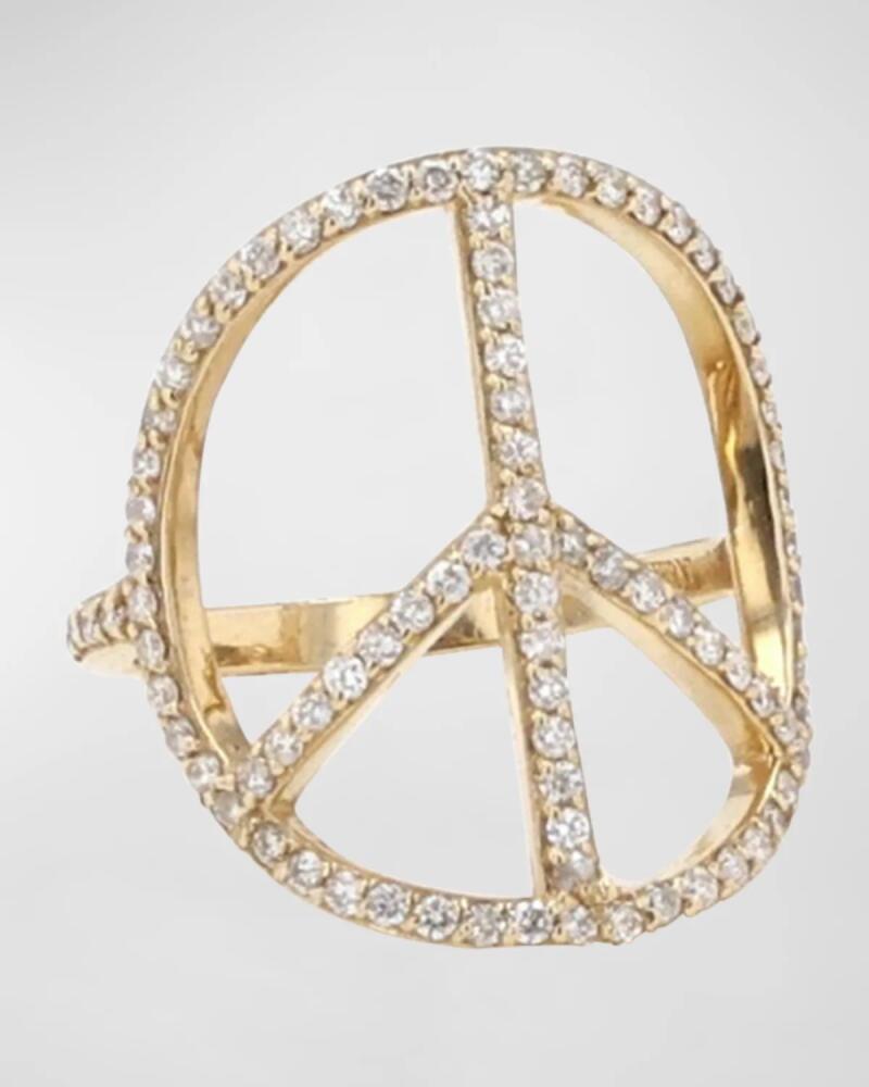 Sheryl Lowe 14k Gold Peace Sign Diamond Ring, Size 8 Cover