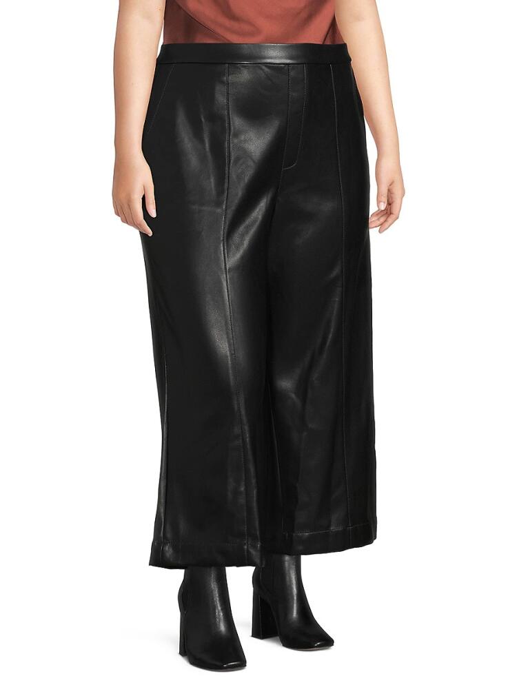 BCBGMAXAZRIA Women's Faux Leather Wide Leg Capris - Black Cover